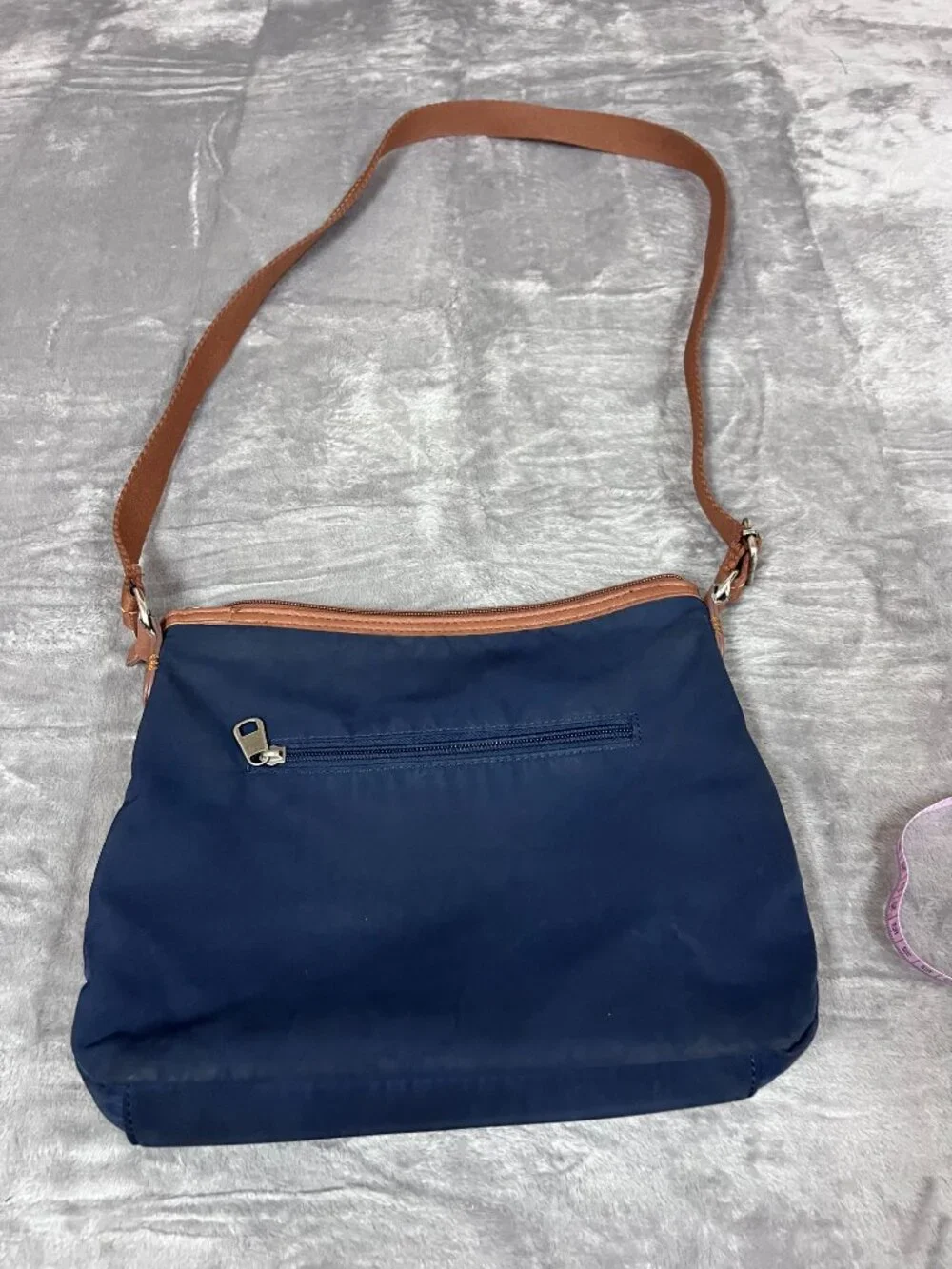 The Sak Navy Nylon Crossbody Bag with Brown Accents